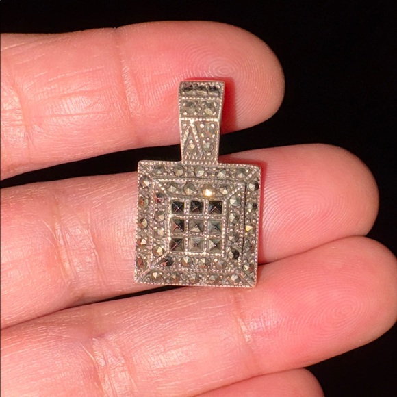 Silver 925 Marcasite Square Pendant - Picture 1 of 4